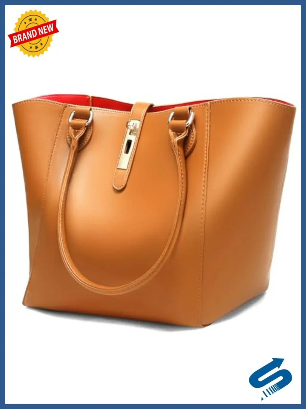 Vegan Leather Bucket Tote Bag with Adjustable Wide Strap